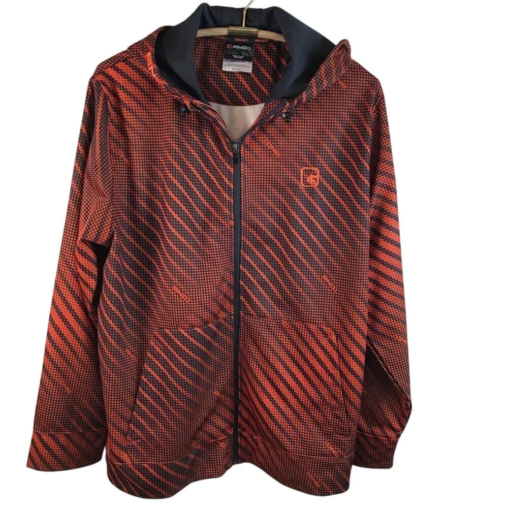 AND1 Orange and Gray Diagonal Geometric Pattern Hoodie Jacket Men’s XL